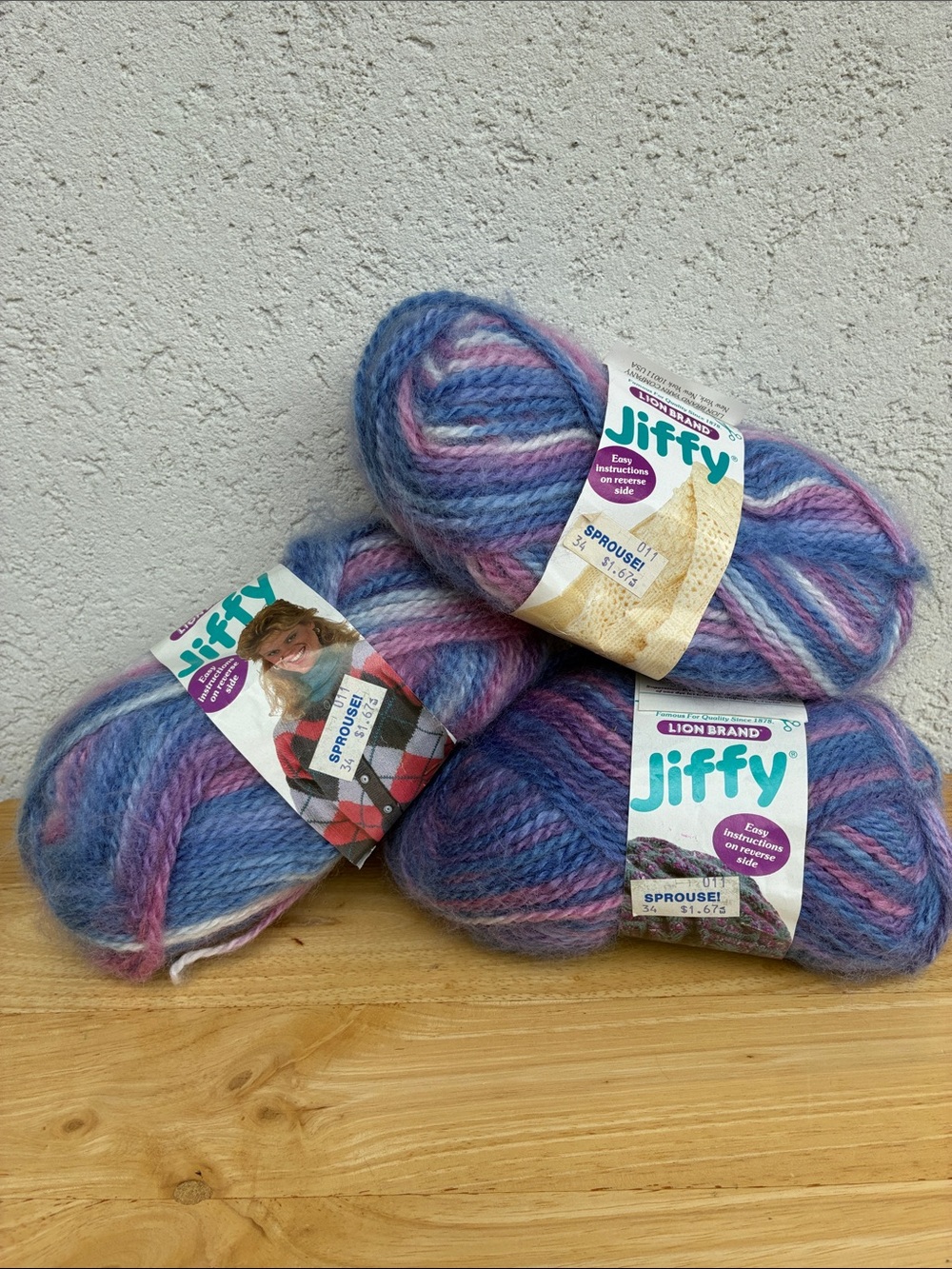 Lion Brand Jiffy Variegated Yarn Skeins in Blue, Purple & Pink lot of 3 Vintage